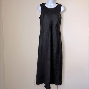 TALBOTS VINTAGE 100% LINEN BLACK SLEEVELESS TEXTURED MINIMALIST MAXI DRESS 6 P